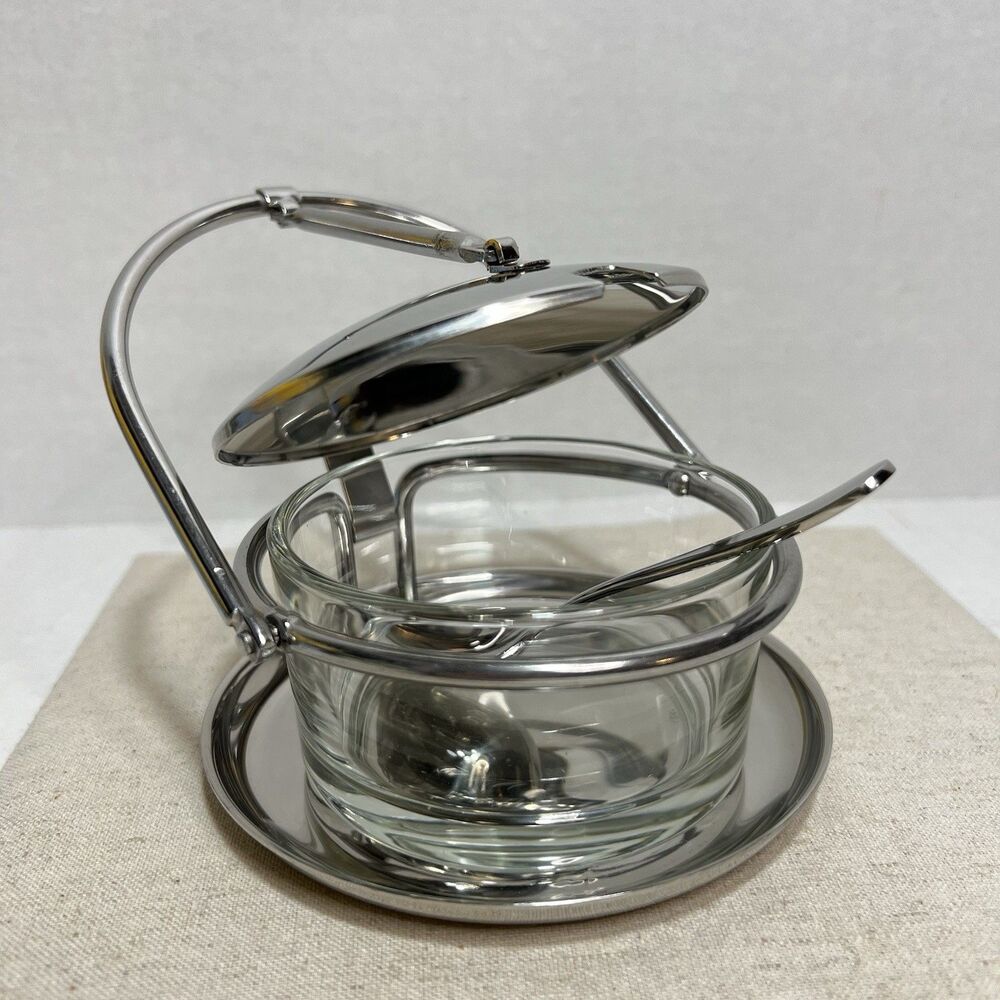 MEPRA INOX Stainless Steel Glass Flip Top Condiment, Relish, Jelly, Sugar Bowl